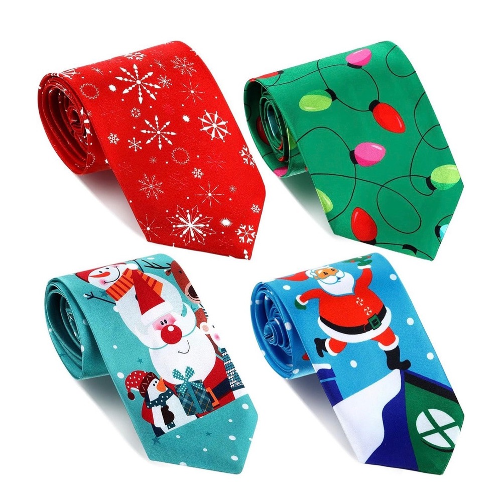 Syhood 4 Pcs Christmas Tie Set Mens Holiday Santa Snowflake Light String Necktie